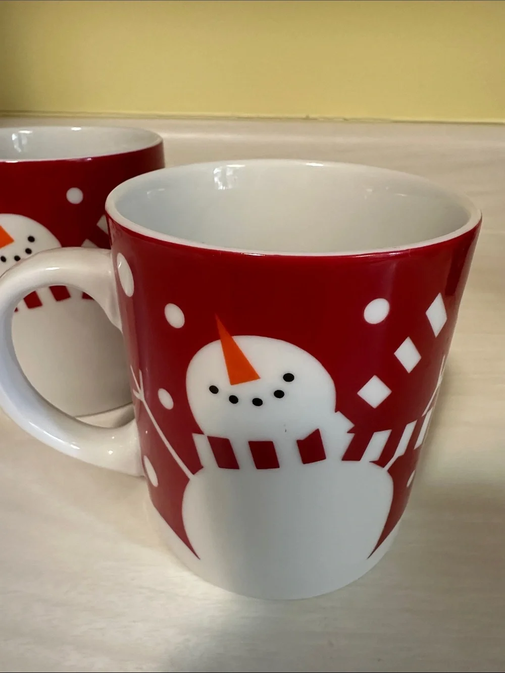 Crate & Barrel Festive Red Snowman Ceramic Mug - Set of 2